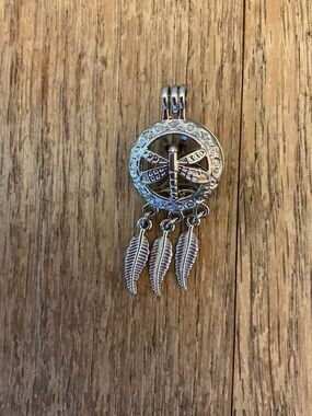 Silver tone Dreamcatcher Dragonfly Pendant Charm with Feathers